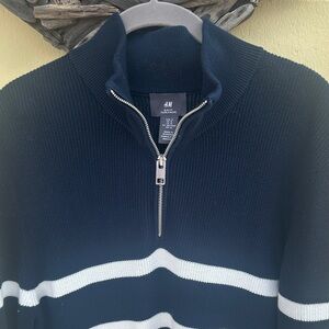H&M Navy and White Half-Zip Stripe Sweater